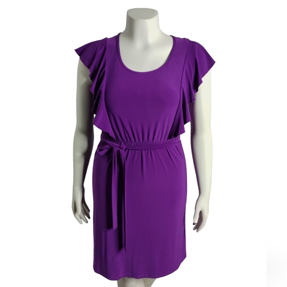 Christine Gerard Flutter Sleeve Midi Casual Dress Women's Medium (M) Purple tone